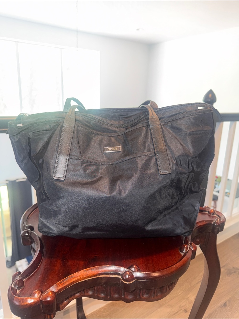 Tumi Voyager Black Nylon Duffel Bag with Leather Handles